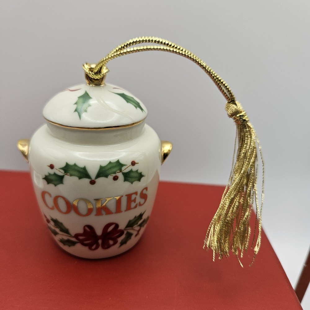 Lenox Porcelain Hanging Jar Ornament, White/Gold Holly Christmas #6119077 - Picture 10 of 13